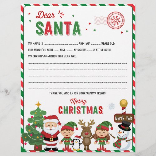 Dear Santa Christmas Letter Wish List for kids