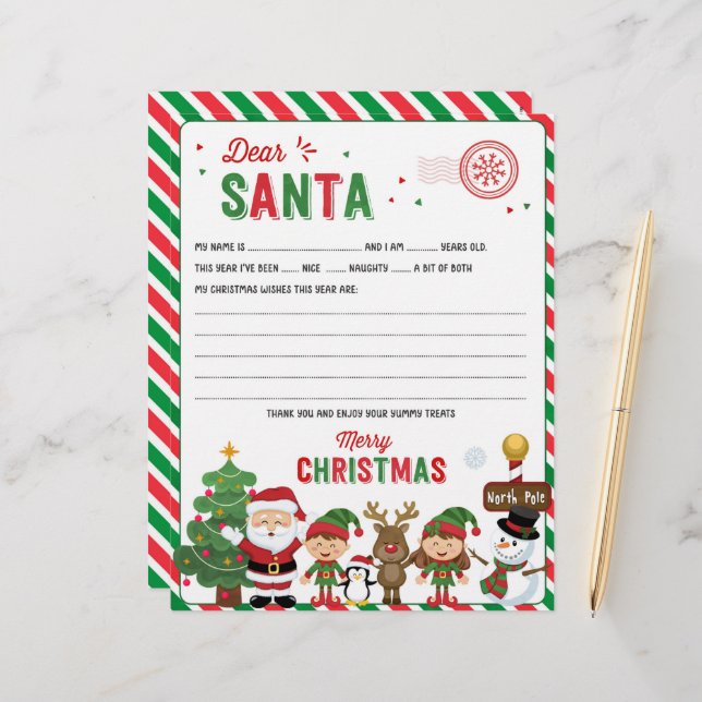 Dear Santa Christmas Letter, Wish List for kids | Zazzle
