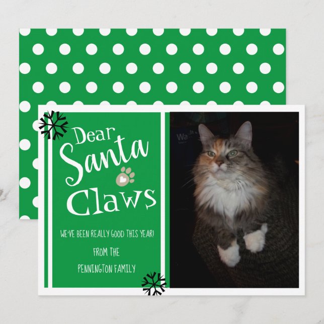 Dear Santa Claws Fun Cat Photo Holiday Card (Front/Back)