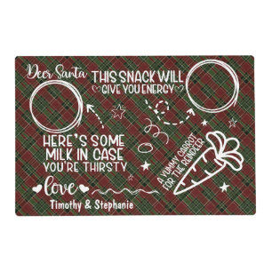 Dear Santa Cookie and Milk Burgundy Green Plaid Placemat