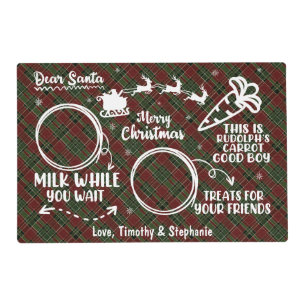 Dear Santa Cookie Burgundy Green Plaid Placemat