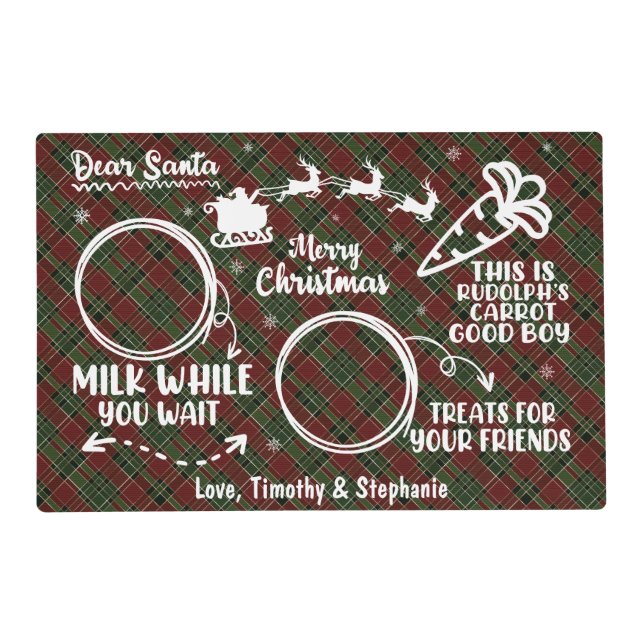 Dear Santa Cookie Burgundy Green Plaid Placemat (Front)