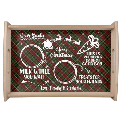 Dear Santa Cookie Burgundy Green Plaid Serving Tray