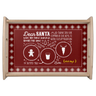 Dear Santa Cookie & Milk 1 red background Serving Tray