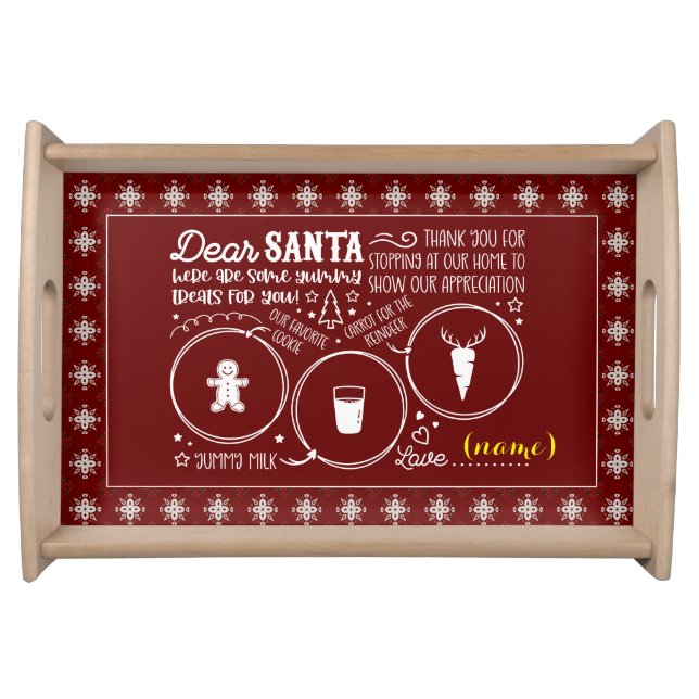 Dear Santa Cookie & Milk 1 red background Serving Tray (Front)
