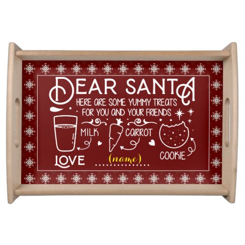 Dear Santa Cookie  Milk red background Serving Tray