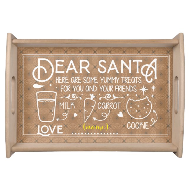 Dear Santa Cookie & Milk rustic white text Serving Tray (Front)