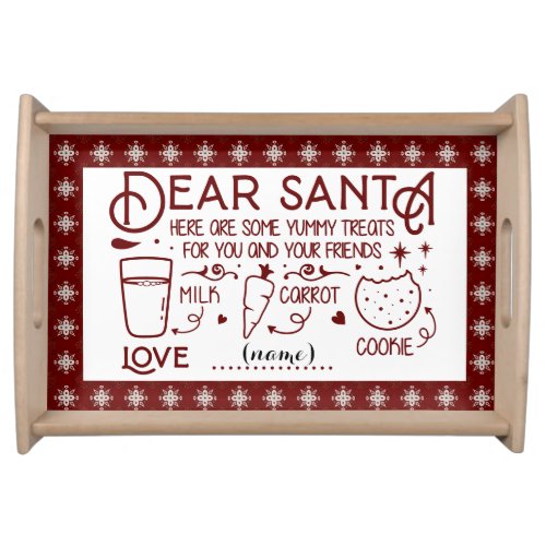 Dear Santa Cookie  Milk white background Serving Tray