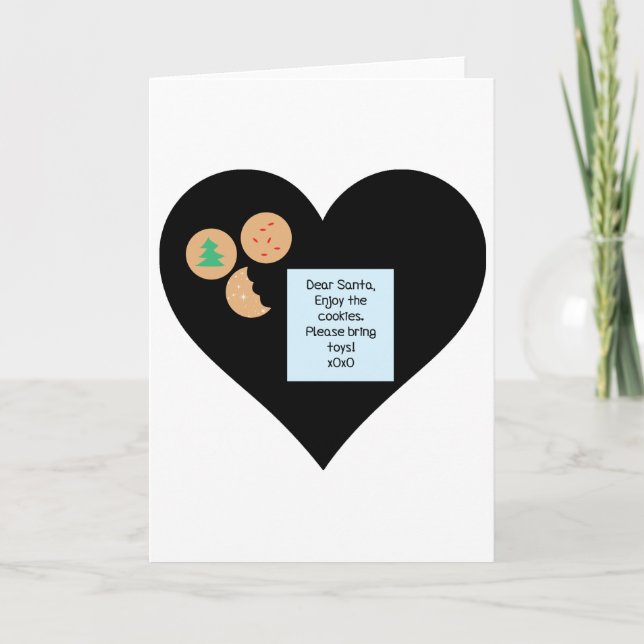 Dear Santa Cookies Bring Toys Black Heart Holiday Card (Front)