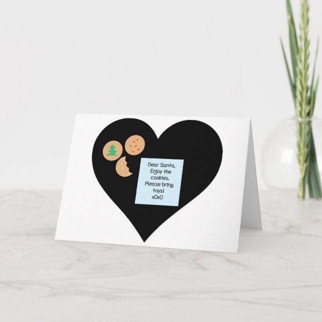 Dear Santa Cookies Bring Toys Black Heart Holiday Card (Front)