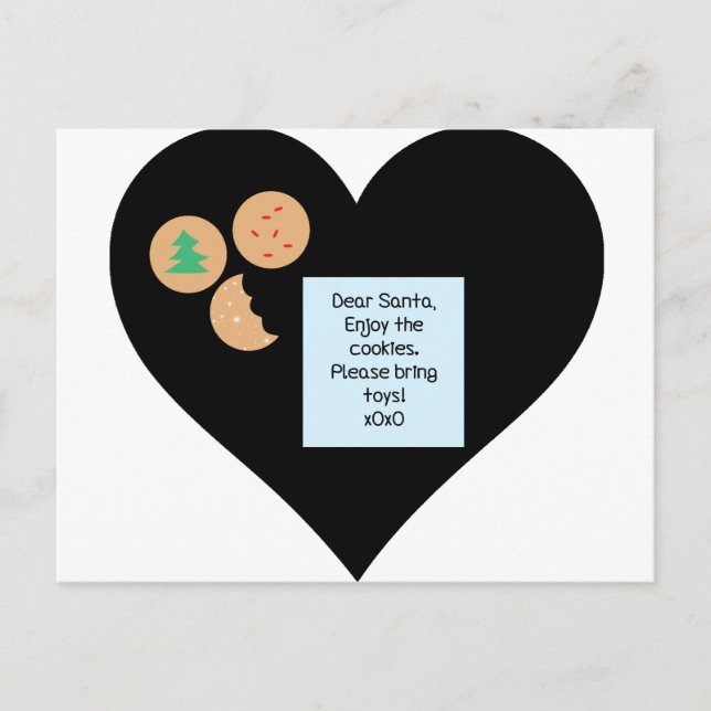 Dear Santa Cookies Bring Toys Black Heart Holiday Postcard (Front)