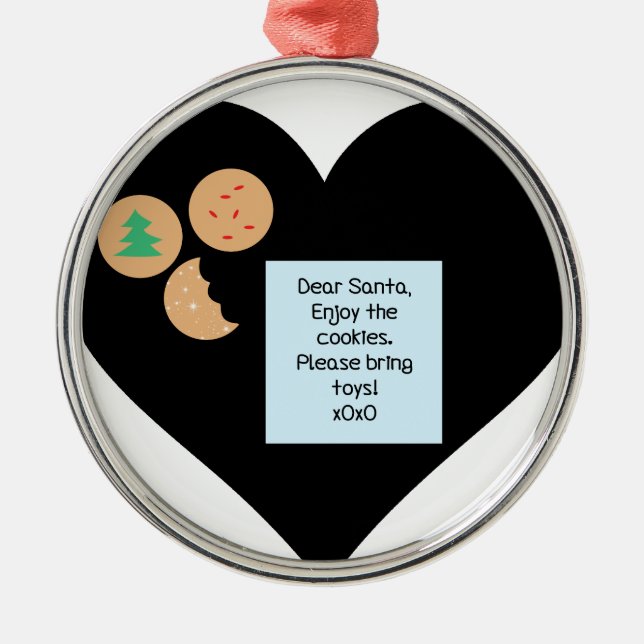 Dear Santa Cookies Bring Toys Black Heart Metal Ornament (Front)