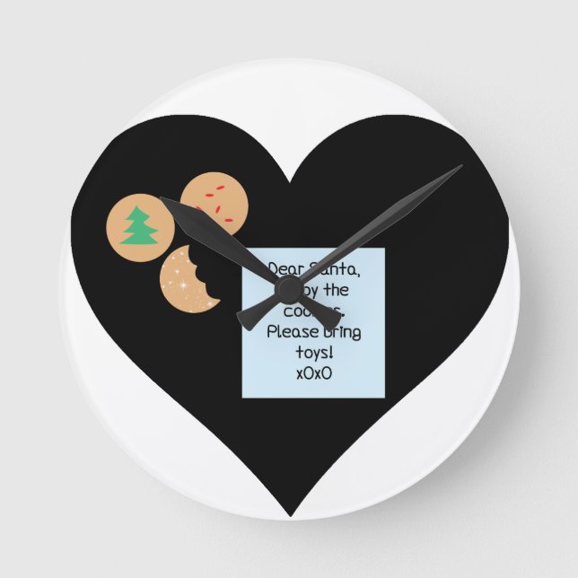 Dear Santa Cookies Bring Toys Black Heart Round Clock (Front)