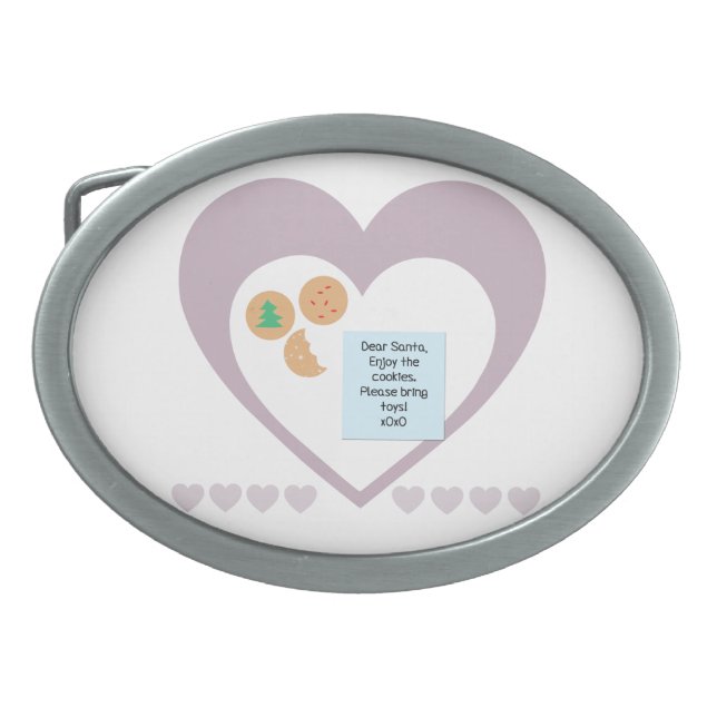 Dear Santa Cookies Bring Toys Purple Hearts Belt Buckle (Front)