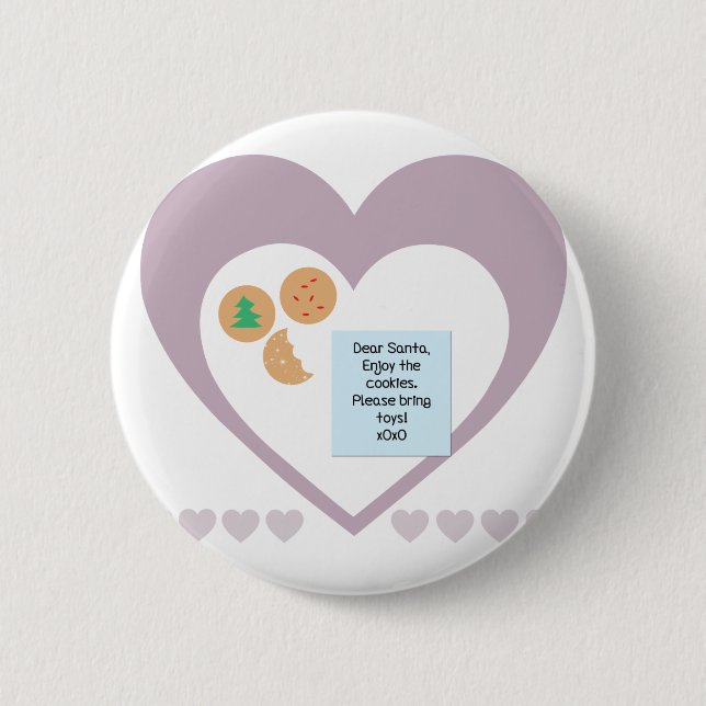 Dear Santa Cookies Bring Toys Purple Hearts Button (Front)