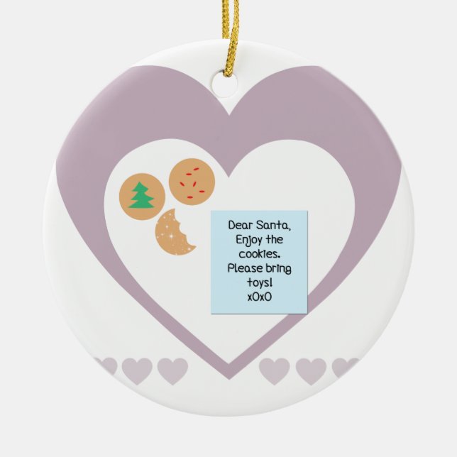 Dear Santa Cookies Bring Toys Purple Hearts Ceramic Ornament (Front)
