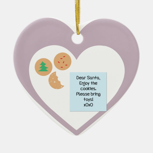Dear Santa Cookies Bring Toys Purple Hearts Ceramic Ornament (Front)