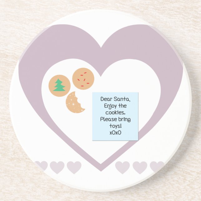 Dear Santa Cookies Bring Toys Purple Hearts Drink Coaster (Front)