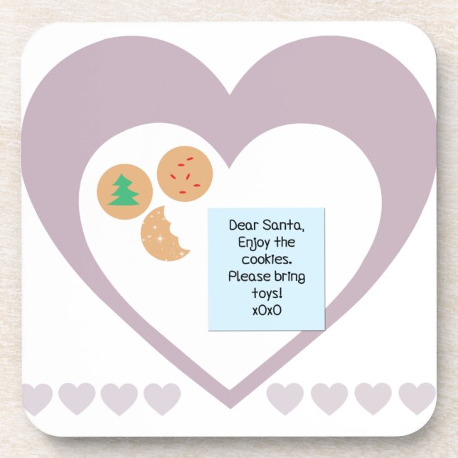 Dear Santa Cookies Bring Toys Purple Hearts Drink Coaster (Front)