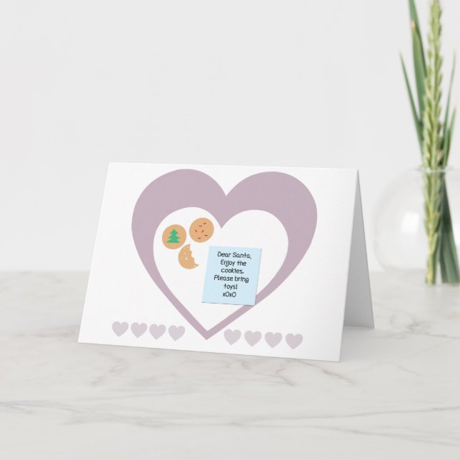 Dear Santa Cookies Bring Toys Purple Hearts Holiday Card (Front)