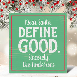 Dear Santa Cute Christmas Family Green Typography Wooden Box Sign