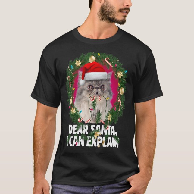 Dear Santa Cute Grey Persian Cat Naughty for Chris T-Shirt (Front)