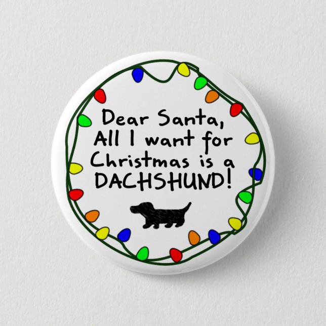 Dear Santa Dachshund Button (Front)
