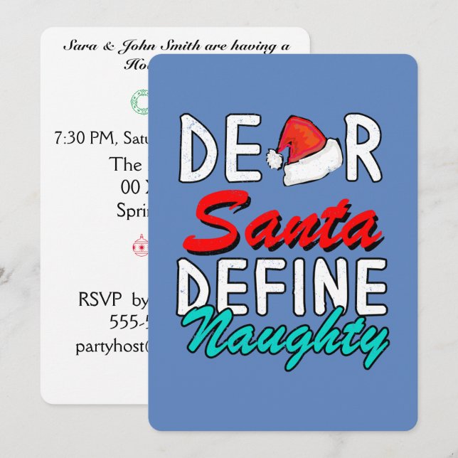Dear Santa, Define Naughty--Cute Christmas Design Invitation (Front/Back)