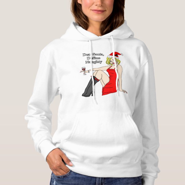 Dear Santa, Define Naughty, Retro Pinup Girl   Hoodie (Front)