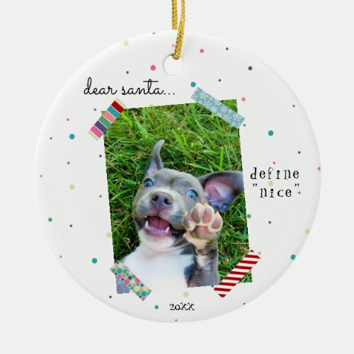 Dear Santa Define Nice Christmas Puppy Dog Photo Ceramic Ornament