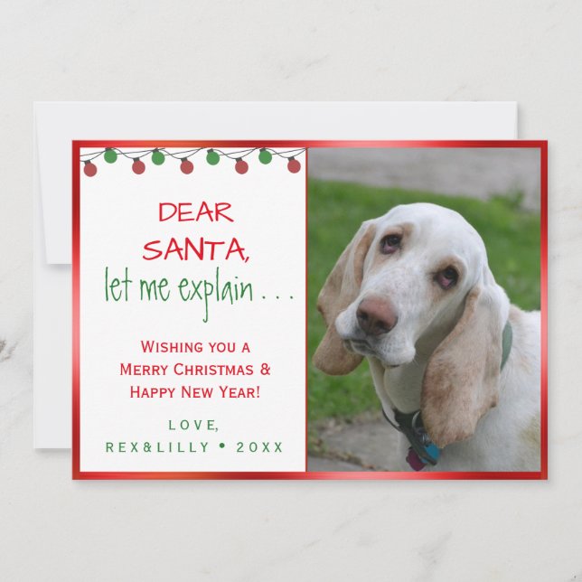 Dear Santa Dog Paw Print Dog Holiday Card (Front)