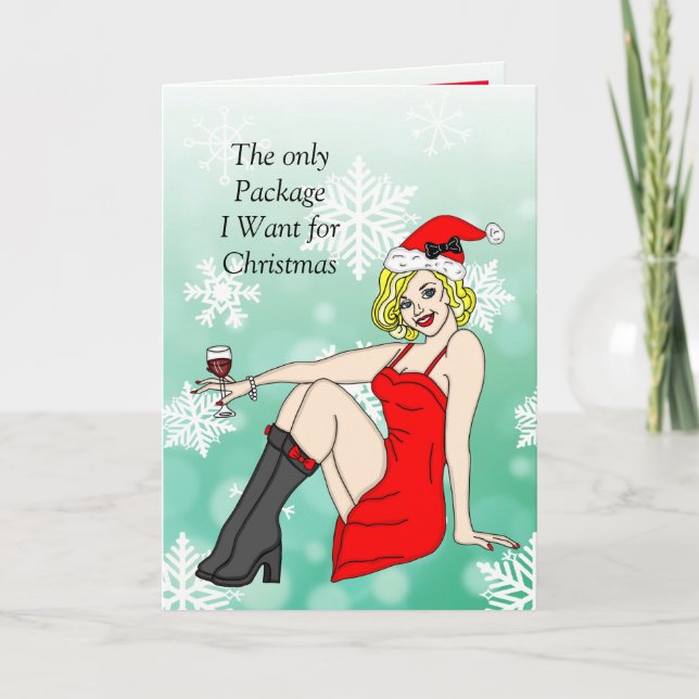 Dear Santa, Flirty Christmas Retro Pinup Gir  Card (Front)
