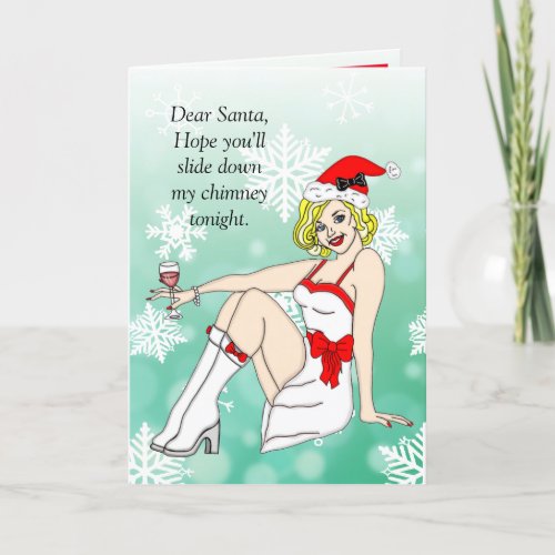 Dear Santa Flirty Christmas Retro Pinup Girl   Card