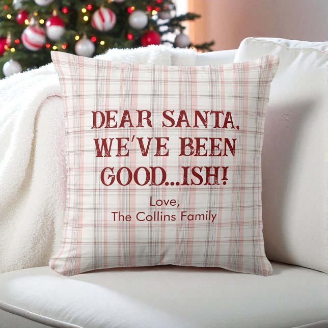 Dear Santa Funny Modern Pink Red Family Christmas Throw Pillow (Dear Santa Funny Modern Pink Red Family Christmas Throw Pillow)