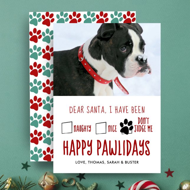 Dear Santa Happy Pawlidays Don't Judge Dog Photo Holiday Card (Creator Uploaded)