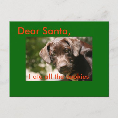 Dear Santa I ate all the cookies Holiday Postcard