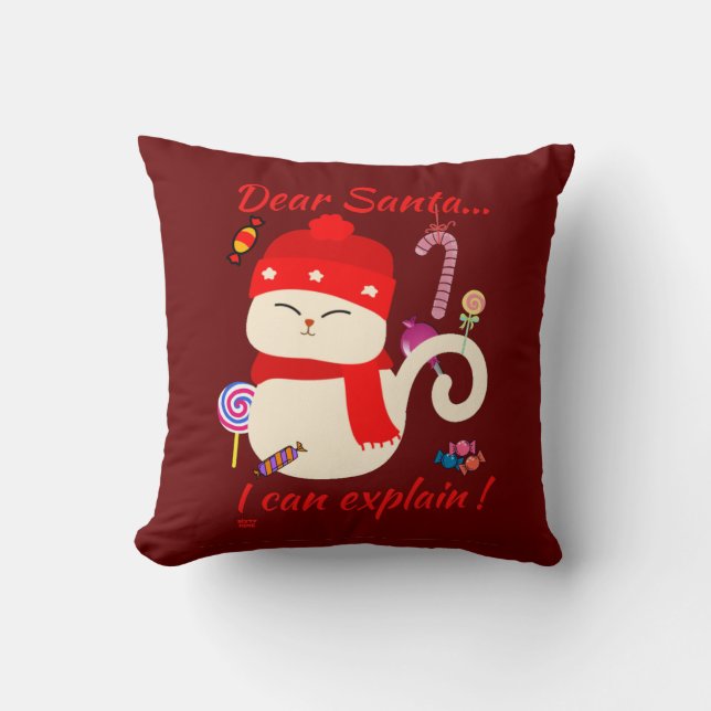 DEAR SANTA... I CAN EXPLAIN ! funny christmas cat  Throw Pillow (Front)