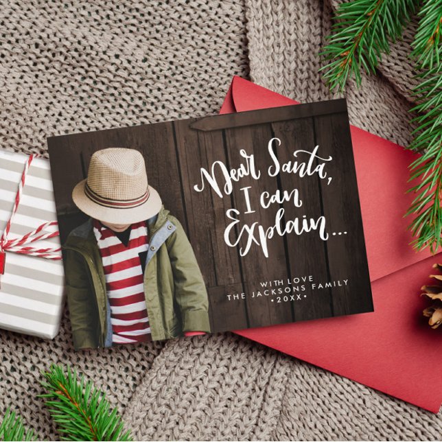 Dear Santa I can explain Funny Holiday Full Photo Postcard (Dear Santa I can Explain funny holiday postacard with full frame landscape foto and white overlay)