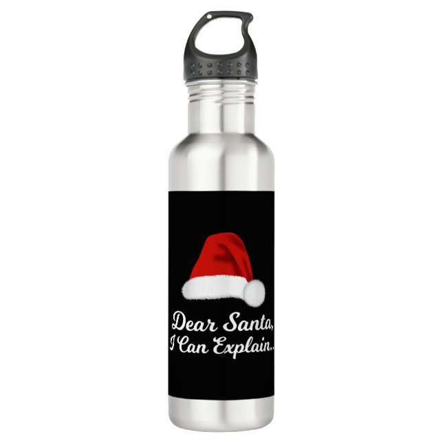 Dear Santa I Can Explain Funny Stainless Steel Water Bottle (Front)