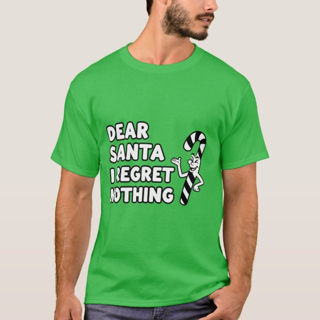 Dear Santa I Regret Nothing | Funny Christmas Humo T-Shirt (Front)