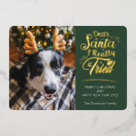 Dear Santa I tried dog 3 photos fun Christmas gold Foil Holiday Card<br><div class="desc">To spread holiday cheer, send your family and friends this adorable and fun photo holiday card. This card features trendy and modern typography that reads "Dear Santa I really tried" in real gold foil handwritten fonts. To make it more unique, customize this card with a picture of your dog on...</div>