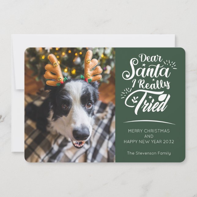 Dear Santa I tried dog photo fun Christmas Holiday Card (Front)