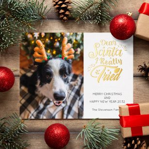 Dear Santa I tried pet dog photo fun Christmas Foil Holiday Postcard