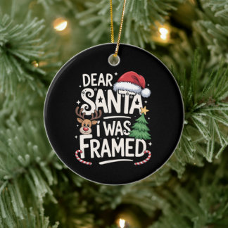 Dear Santa I Was Framed Christmas Reindeer Tree Ceramic Ornament