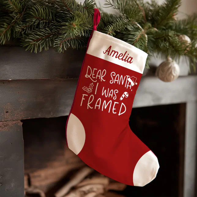 Dear Santa I Was Framed Cute Funny Red Small Christmas Stocking