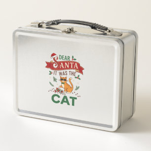 Dear Santa It Was Cat Orange Christmas Ornament Metal Lunch Box