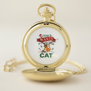 Dear Santa It Was Cat Orange Christmas Ornament Pocket Watch