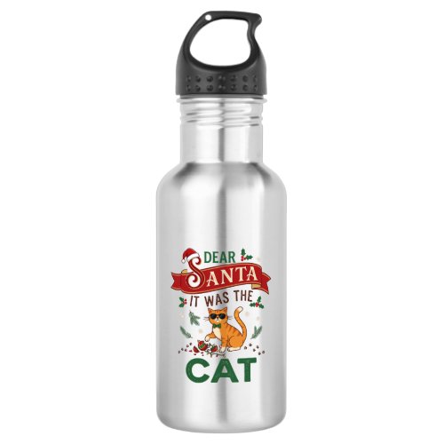 Dear Santa It Was Cat Orange Christmas Ornament Stainless Steel Water Bottle