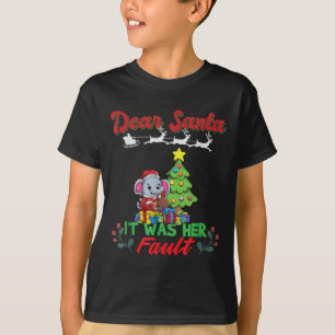 Dear Santa It Was Her Fault Siblings Matching Xmas T-Shirt