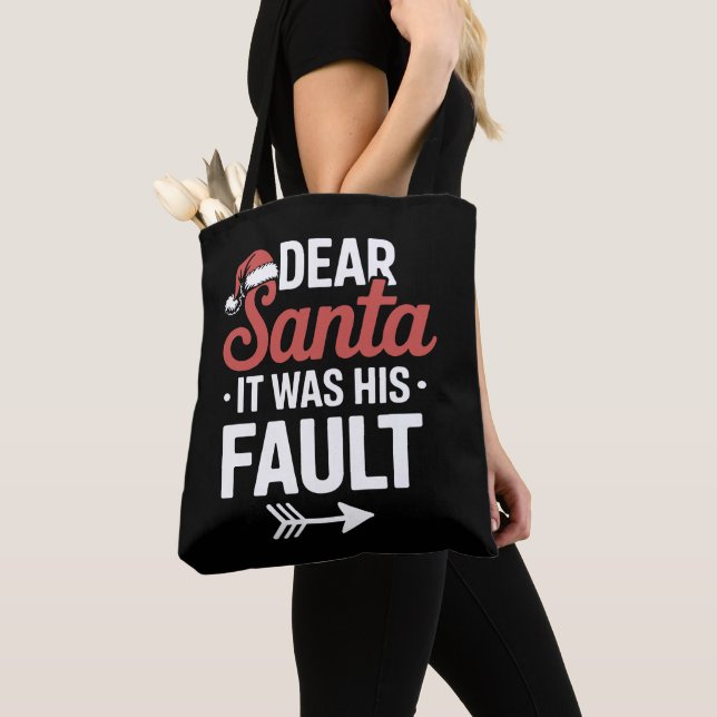 Dear Santa It Was His Fault Christmas Couples Xmas Tote Bag (Close Up)